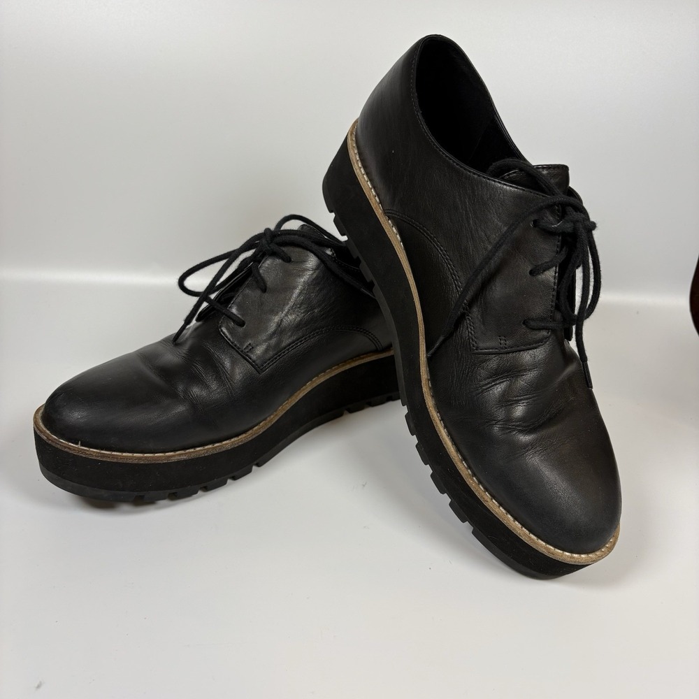 Eileen Fisher Womens Eddy Smooth Leather Platform Shoes Black US Size 8.5